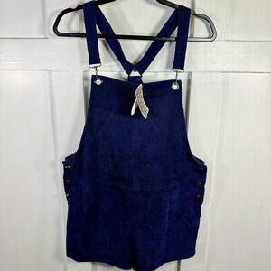 En Creme Navy Blue Corduroy Overall Shorts Romper Jumpsuit Size Medium M